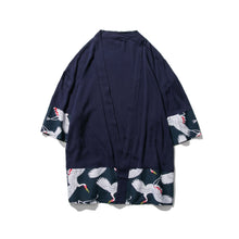 Muatkan imej ke dalam penonton Galeri, Crane Pattern Men&#39;s Cardigan Kimono Shirt Samurai Costume
