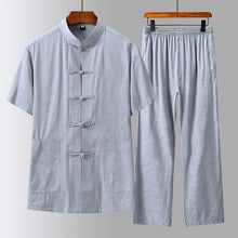 Muatkan imej ke dalam penonton Galeri, Floral Signature Cotton Short Sleeve Chinese Style Leisure Suit with Strap Buttons
