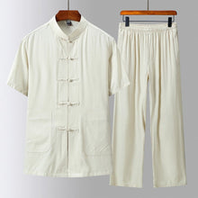 Muatkan imej ke dalam penonton Galeri, Floral Signature Cotton Short Sleeve Chinese Style Leisure Suit with Strap Buttons
