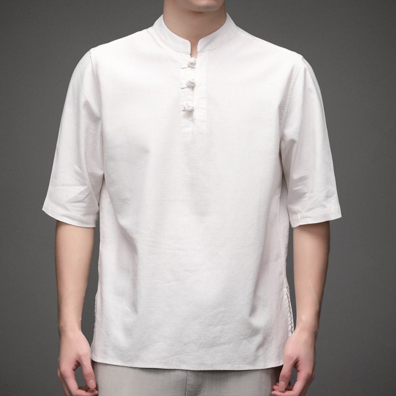 Mandarin Collar Half Sleeve Signature Cotton Chinese Shirt Base Shirt