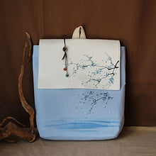 Muatkan imej ke dalam penonton Galeri, Hand Painted Floral Chinese Style Canvas Backpack Laptop Bag with Tassel
