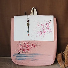 Muatkan imej ke dalam penonton Galeri, Hand Painted Floral Chinese Style Canvas Backpack Laptop Bag with Tassel
