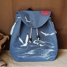 Load image into Gallery viewer, Hand Drawing Sea Gull Chinese Style Canvas Backpack Schoolbag
