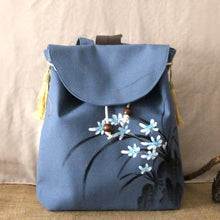 Load image into Gallery viewer, Hand Drawing Orchid Chinese Style Canvas Backpack Schoolbag with Tassels
