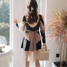 Load image into Gallery viewer, Backless Long Sleeve Swimsuit with Polka Dots Tulle Decoration
