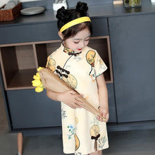 Load image into Gallery viewer, Chinese Fans Pattern Kid&#39;s Cheongsam Chinese Dress
