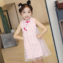 Load image into Gallery viewer, Sweet-heart Pattern Kid&#39;s Cheongsam Chiffon Chinese Dress
