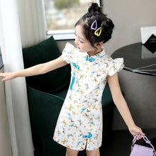 Load image into Gallery viewer, Ruffle Sleeve Butterfly Pattern Kid&#39;s Cheongsam Cotton Chinese Dress
