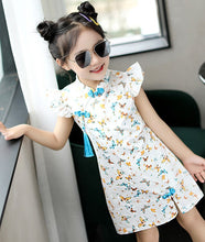 Load image into Gallery viewer, Ruffle Sleeve Butterfly Pattern Kid&#39;s Cheongsam Cotton Chinese Dress
