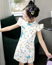 Load image into Gallery viewer, Ruffle Sleeve Butterfly Pattern Kid&#39;s Cheongsam Cotton Chinese Dress
