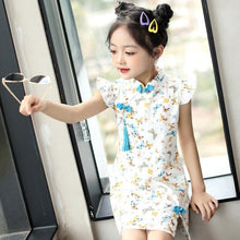 Load image into Gallery viewer, Ruffle Sleeve Butterfly Pattern Kid&#39;s Cheongsam Cotton Chinese Dress
