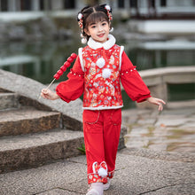 Load image into Gallery viewer, Floral Brocade Wadded  Waistcoat Girl&#39;s Traditional Chinese Suit
