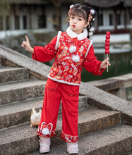 Load image into Gallery viewer, Floral Brocade Wadded  Waistcoat Girl&#39;s Traditional Chinese Suit
