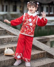 Load image into Gallery viewer, Floral Brocade Wadded  Waistcoat Girl&#39;s Traditional Chinese Suit
