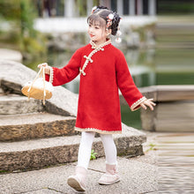 Muatkan imej ke dalam penonton Galeri, Woolen Kid&#39;s Cheongsam Traditional Chinese Dress with Lace Edge
