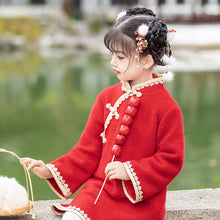 Muatkan imej ke dalam penonton Galeri, Woolen Kid&#39;s Cheongsam Traditional Chinese Dress with Lace Edge
