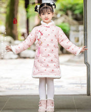 Load image into Gallery viewer, Sweetheart Pattern Wadded Kid&#39;s Cheongsam Knee Length Chinese Dress
