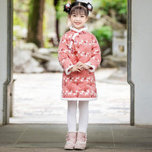 Load image into Gallery viewer, Sweetheart Pattern Wadded Kid&#39;s Cheongsam Knee Length Chinese Dress
