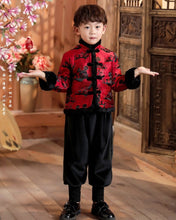 Load image into Gallery viewer, Mickey Pattern Brocade Fur Edge Tradtional Chinese Style Boy&#39;s Wadded Suit
