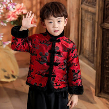 Load image into Gallery viewer, Mickey Pattern Brocade Fur Edge Tradtional Chinese Style Boy&#39;s Wadded Suit
