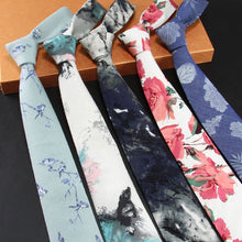 Load image into Gallery viewer, Traditional Chinese Painting Signature Cotton Oriental Style Gentleman Necktie
