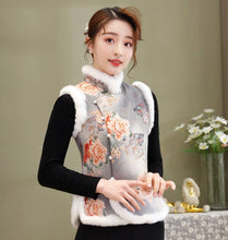 Load image into Gallery viewer, Fur Edge Floral Suede Chinese Style Waistcoat Vest
