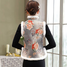 Load image into Gallery viewer, Fur Edge Floral Suede Chinese Style Waistcoat Vest
