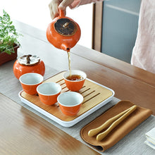 Load image into Gallery viewer, Pumpkin Designed Pottery Traditional Chinese Tea Set Travel Set
