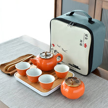 Load image into Gallery viewer, Pumpkin Designed Pottery Traditional Chinese Tea Set Travel Set
