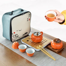 Load image into Gallery viewer, Pumpkin Designed Pottery Traditional Chinese Tea Set Travel Set
