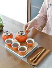 Load image into Gallery viewer, Pumpkin Designed Pottery Traditional Chinese Tea Set Travel Set
