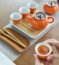 Load image into Gallery viewer, Pumpkin Designed Pottery Traditional Chinese Tea Set Travel Set
