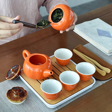 Load image into Gallery viewer, Pumpkin Designed Pottery Traditional Chinese Tea Set Travel Set
