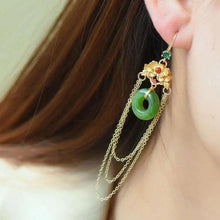 Load image into Gallery viewer, Gilding Flower &amp; Round Button Shape Jade Chinese Style Earrings
