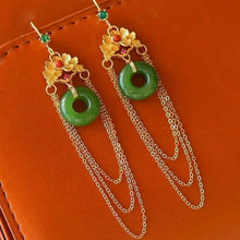 Load image into Gallery viewer, Gilding Flower &amp; Round Button Shape Jade Chinese Style Earrings
