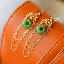 Load image into Gallery viewer, Gilding Flower &amp; Round Button Shape Jade Chinese Style Earrings
