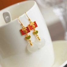 Load image into Gallery viewer, Lock Shape &amp; White Jade Chinese Style Gilding Earrings
