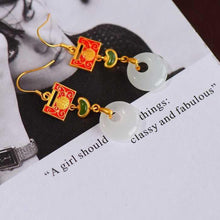 Load image into Gallery viewer, Lock Shape &amp; White Jade Chinese Style Gilding Earrings
