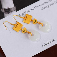 Load image into Gallery viewer, Lock Shape &amp; White Jade Chinese Style Gilding Earrings
