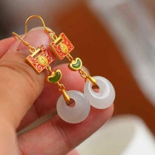 Load image into Gallery viewer, Lock Shape &amp; White Jade Chinese Style Gilding Earrings
