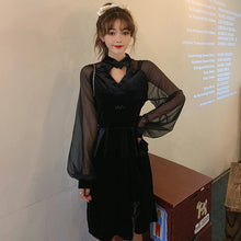 Load image into Gallery viewer, Long Illusion Sleeve Lolita Style Velvet Chinese Dress Little Black Dress
