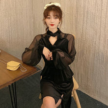 Muatkan imej ke dalam penonton Galeri, Long Illusion Sleeve Lolita Style Velvet Chinese Dress Little Black Dress
