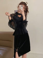 Load image into Gallery viewer, Long Illusion Sleeve Lolita Style Velvet Chinese Dress Little Black Dress
