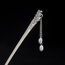 Load image into Gallery viewer, Sterling Silver Retro Chinese Style Hairpin with Pearl Tassels
