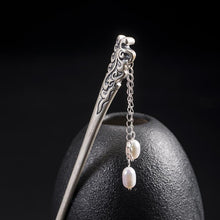 Load image into Gallery viewer, Sterling Silver Retro Chinese Style Hairpin with Pearl Tassels
