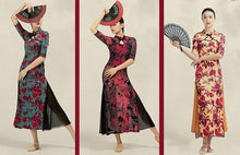 Muatkan imej ke dalam penonton Galeri, Stretchy Floral Cheongsam Dress Chinese Style Dance Dress
