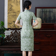 Load image into Gallery viewer, Short Sleeve Floral Fancy Cotton Retro Cheongsam Knee Length Chinese Dress
