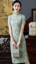 Load image into Gallery viewer, Short Sleeve Floral Fancy Cotton Retro Cheongsam Knee Length Chinese Dress
