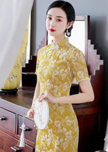 Load image into Gallery viewer, Short Sleeve Floral Fancy Cotton Retro Cheongsam Knee Length Chinese Dress
