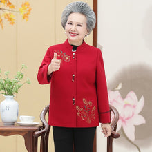 Load image into Gallery viewer, Floral Embroidery Woolen Tang Suit Traditional Chinese Jacket Mother&#39;s Coat
